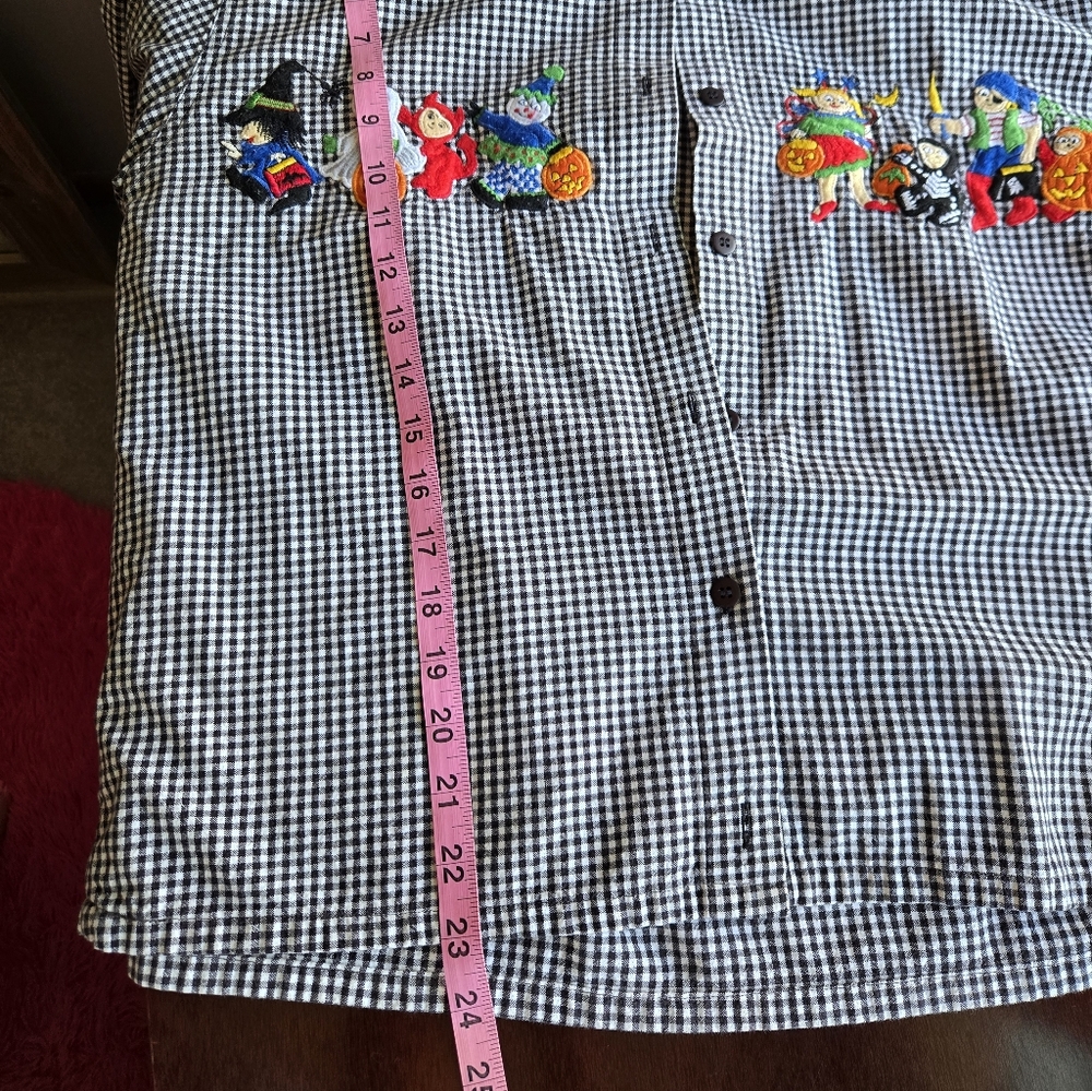 VTG Lemon Grass Halloween Embroidered Gingham Button Down Shirt - Large - Picture 5 of 7